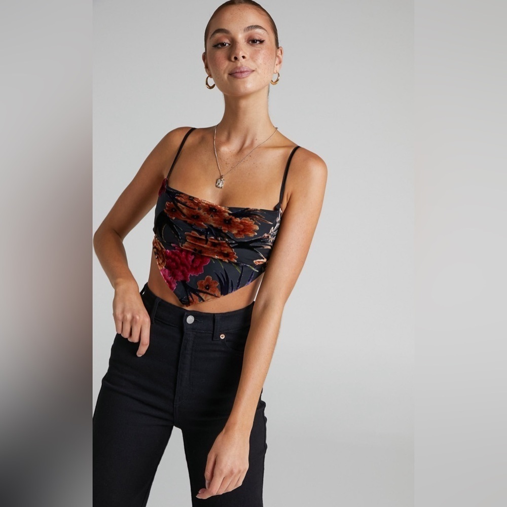 0305 - WEWOREWHAT Flocked Velvet Cowl Top XS